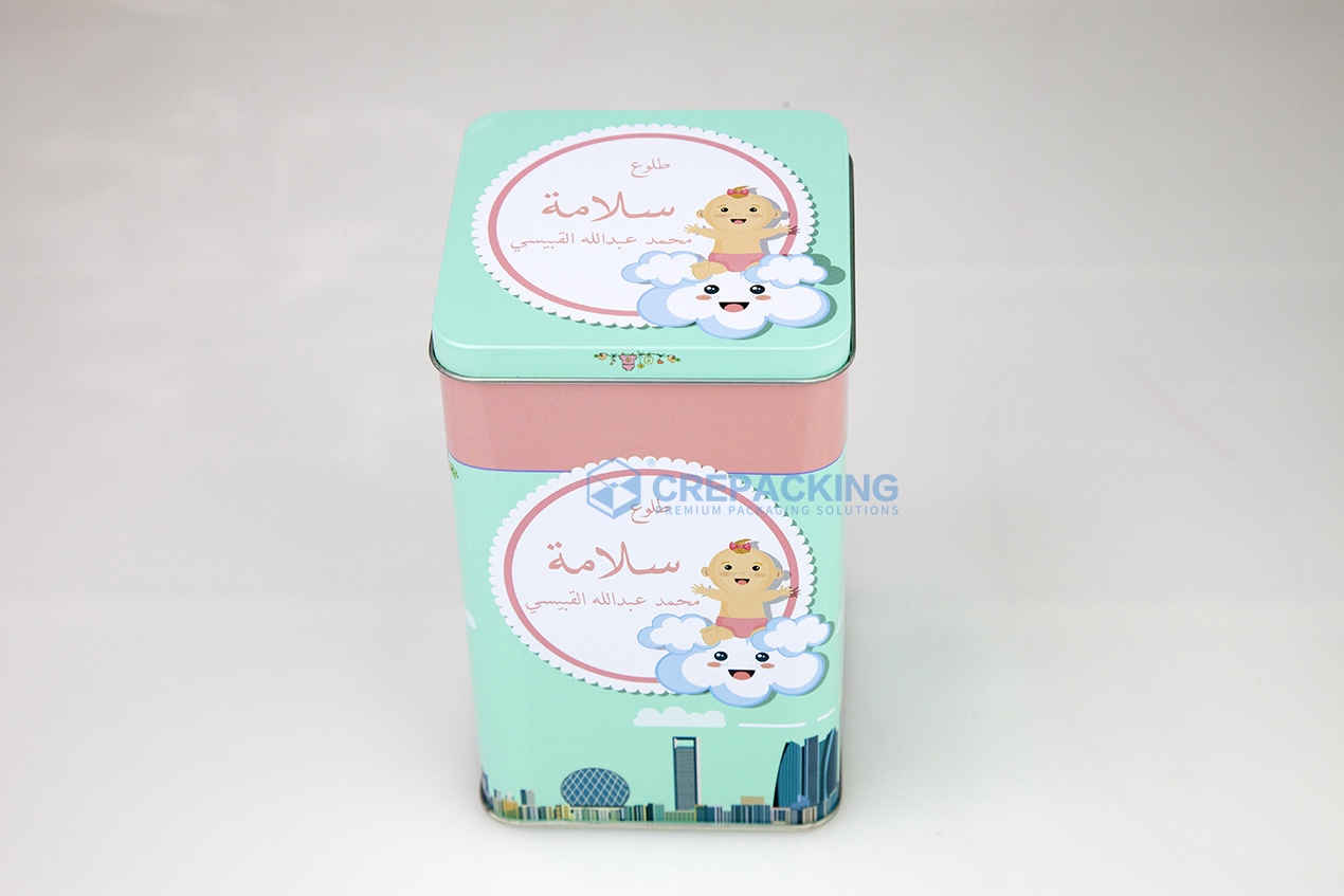 Square metal tin box for cookies chocolate packaging