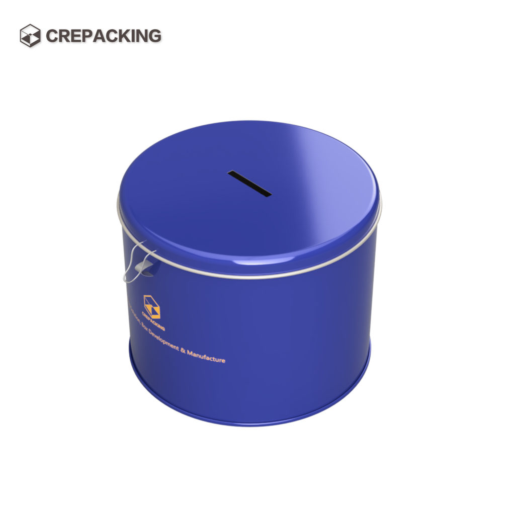 Round Metal Tin Box with Lock Money deposit box