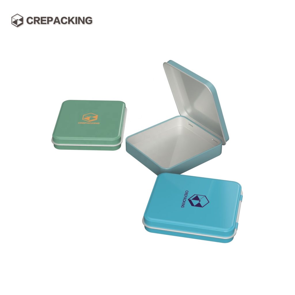 Square Tin Box with Hinge Bar for Candies